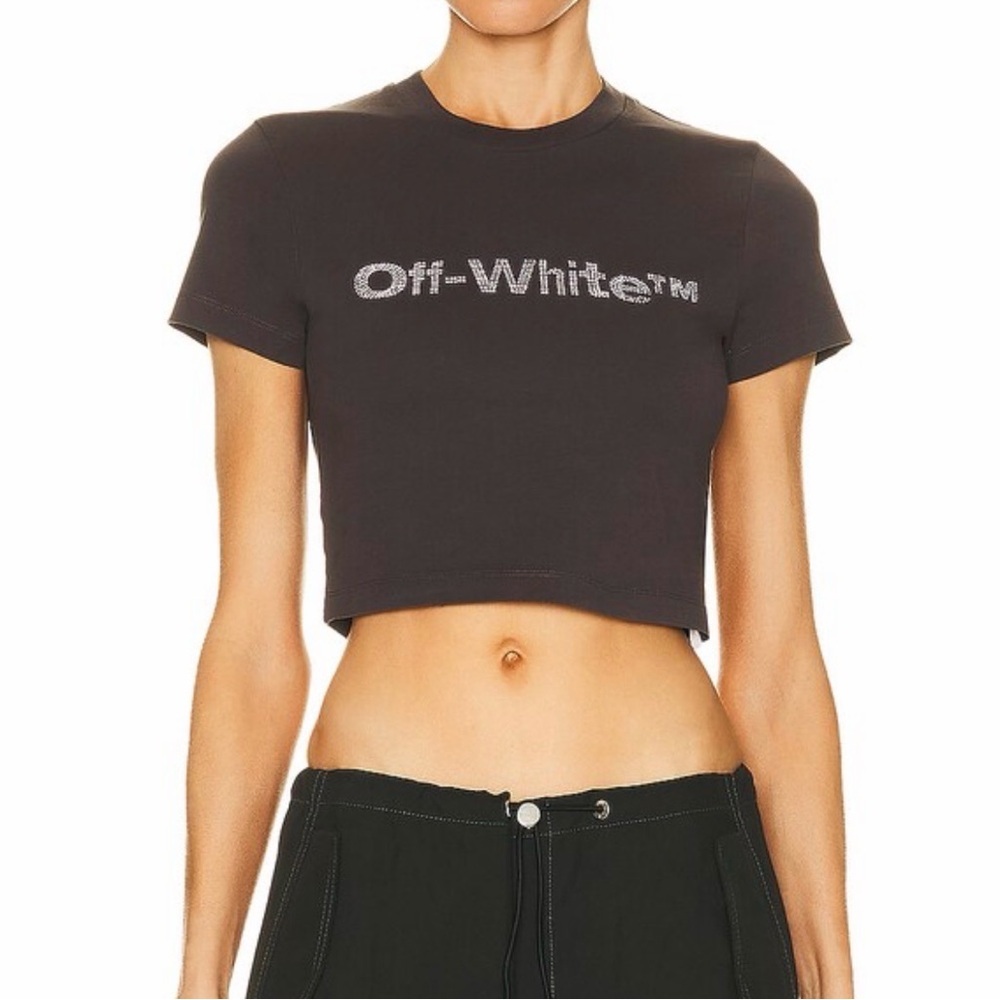 NWT Off-White Bling Bounce 90s Fit Tee Dark Grey Crystal Logo XS - MSRP $730